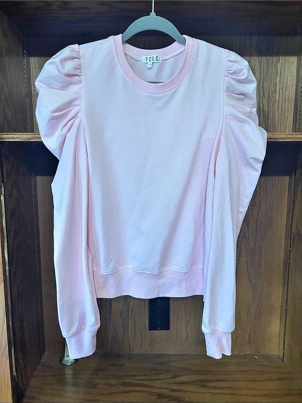 TCEC Puff Sleeve Sweatshirt in Pink Size Small